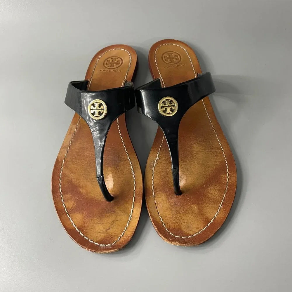 Tory Burch Cameron Black Patent Leather Thong Sandal, Size 9.5 M - Picture 4 of 10